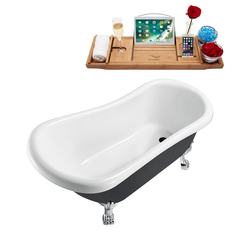 1549.4mm x 701mm Soaking Acrylic Bathtub, Matte Black, Polished Chrome