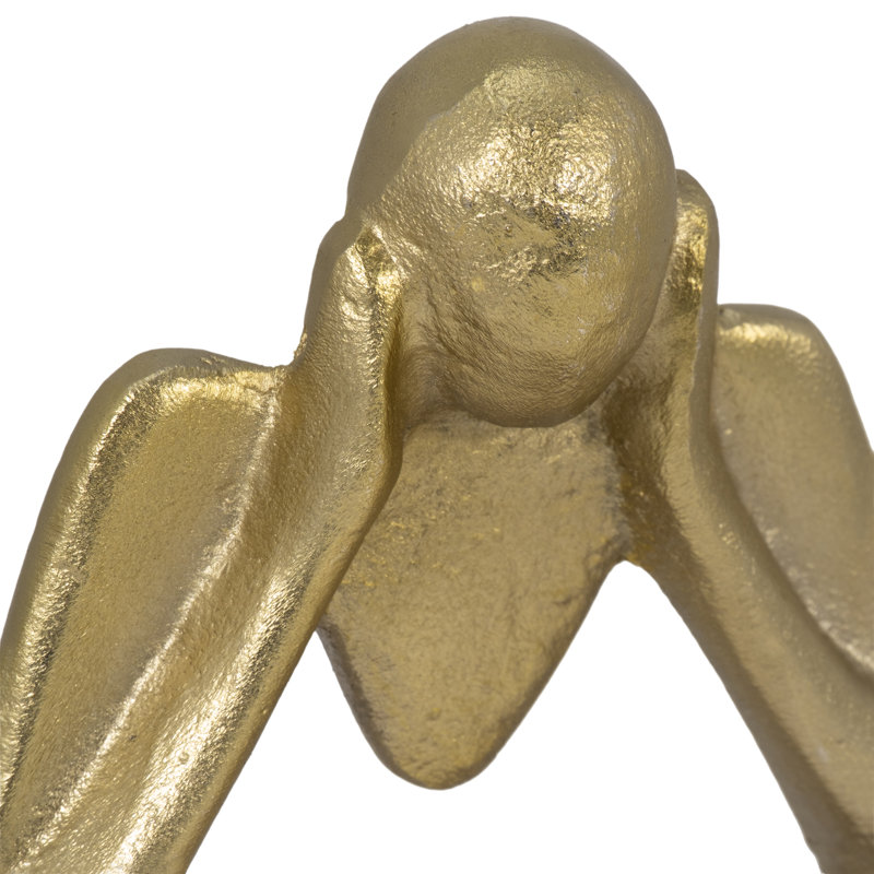 Figurines Metal and Wood Boho Abstract Design 9 Inch Gold Finish for Home Office Living Room Decor Set of 3 Includes 5x3x9 4x3x9 5x3x8 Inch Aluminum Sculptures