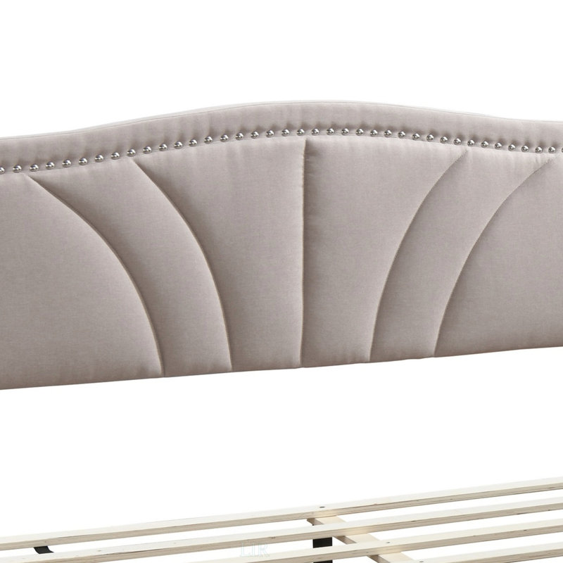 Queen Platform Bed, Burlap Upholstered, Light Brown