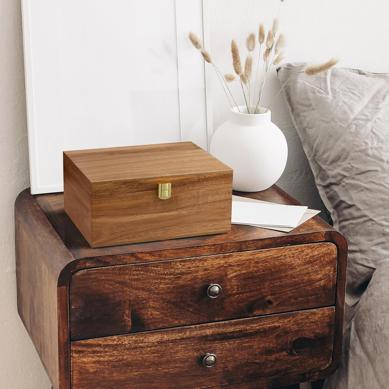 Keepsake Box, Wooden Box With Hinged Lid, Large Memory Box, Acacia Wooden Storage Box, Decorative Wooden Box With Lids, Treasure Box For Crafts, Photo Storage Box