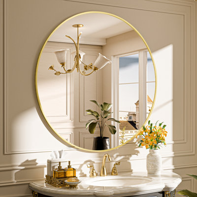 Round/Circle Vanity Mirror with Aluminum Alloy Frame, HD Tempered Glass, French Cleat Mounted Wall Decor Bathroom Vanity Mirror