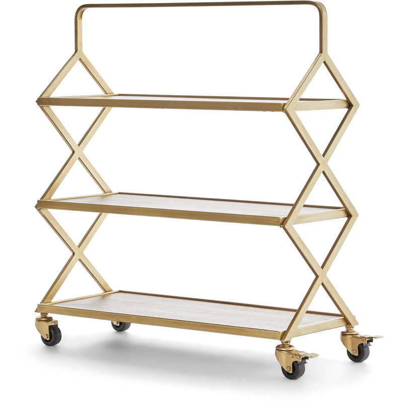 Hudson Gold and Wood Rolling Bar Cart with Storage