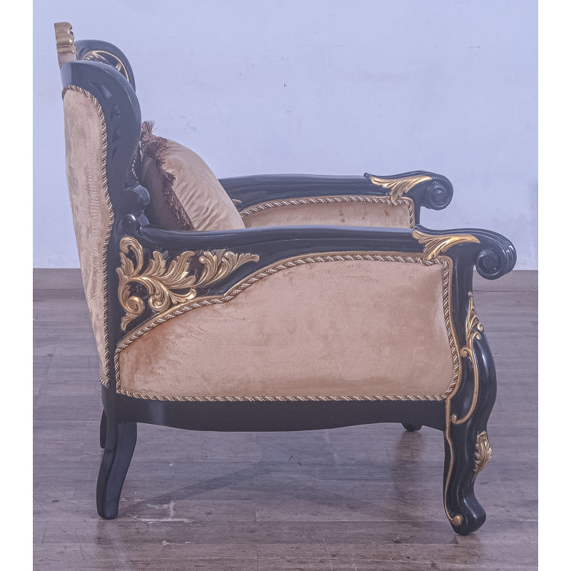 Armchair, Black/Gold Linen Blend, Brown