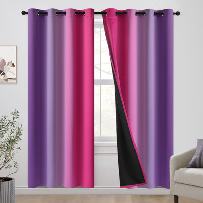 100% Blackout Ombre Curtains,Room Darkening Grommet Gradient Drapes for Bedroom