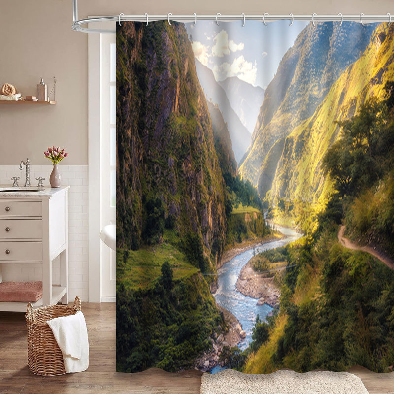 Colorful Mountains Forest Blue Sky Landscape Shower Curtain with 12 Hooks, L 72 po x l 72 po