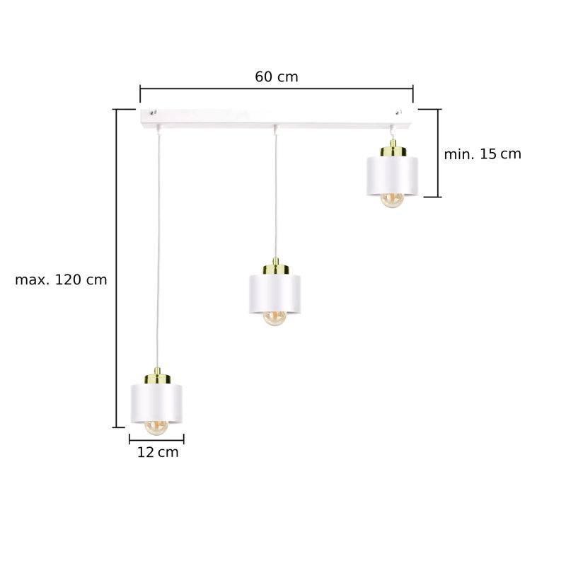 Jiniyah 3 - Light Drum Pendant, White, White/Gold