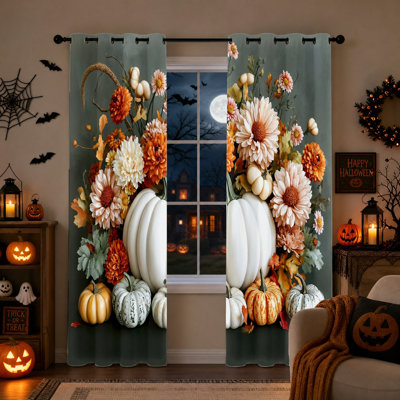 2 pièces rideaux occultants à motif de citrouille d'automne, rideaux isolants et isolants pour la moisson, décorations d'Halloween pour la chambre à coucher, le salon, la cuisine et la maison