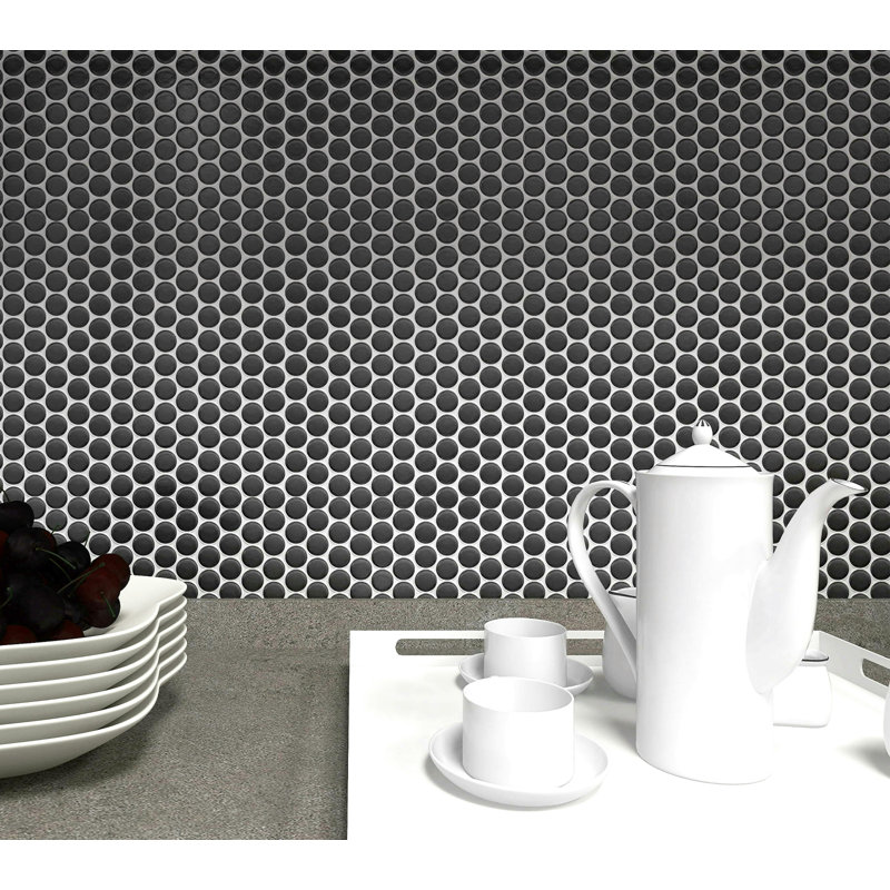Metro Penny Round 1" Mosaic, Black, Matte