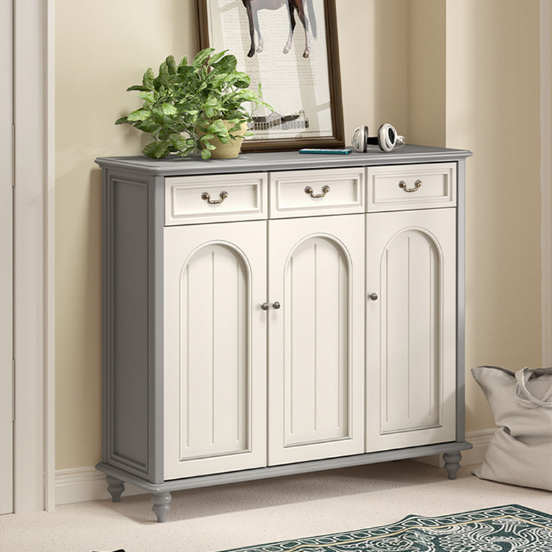 White&Gray Solid Wood Shoe Storage Bench