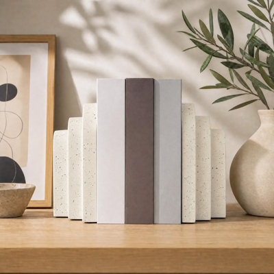 2-Piece Faux Travertine Bookends, 6-Inch Arched Resin Book Holders for Bookshelves, Desks and Home Office Decor