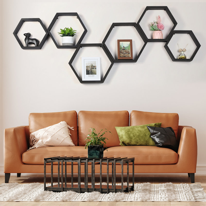 Ensemble de tablettes murales noires hexagonales