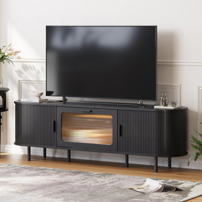 TV Stand for TVs up to  With Fluted Sliding Doors, LED Lights & Hidden Power Strip