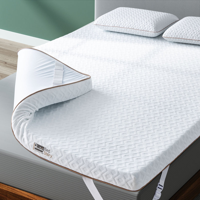 Surmatelas mi-ferme Bedstory - Mousse à mémoire de forme à deux couches de cuivre pour un sommeil frais et confortable, 4"