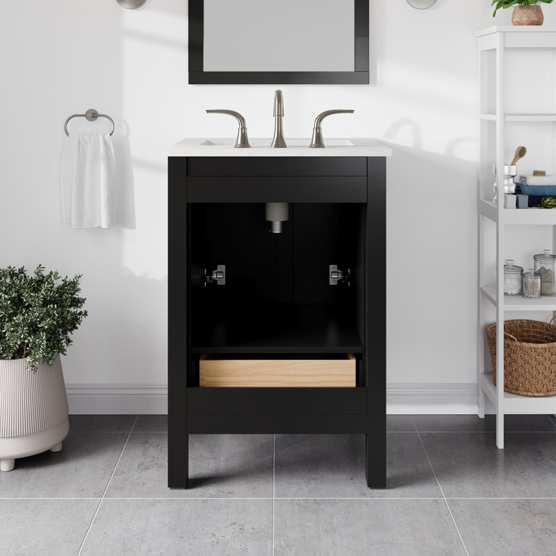 Minnich 24"W X 22"D Bathroom Vanity With White Carrara Quartz Countertop And Undermount Porcelain Sink, Espresso