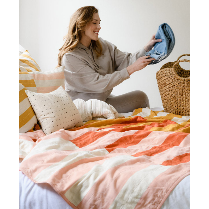 Offset Quilted Throw Blanket, Rust
