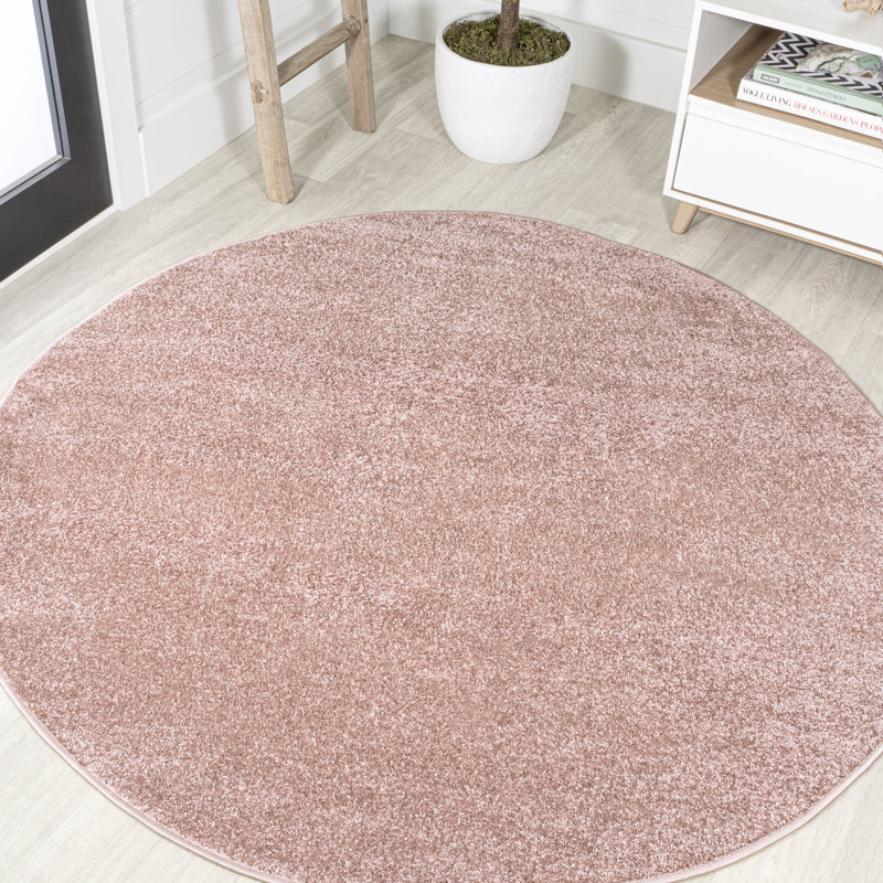 Auldridge Solid Low-Pile Pink Rug, Round 8'