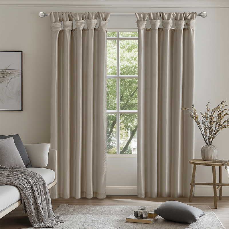 Panneau de rideau simple obscurcissant en soie artificielle Karlita, Étain, L 50 po x L 120 po