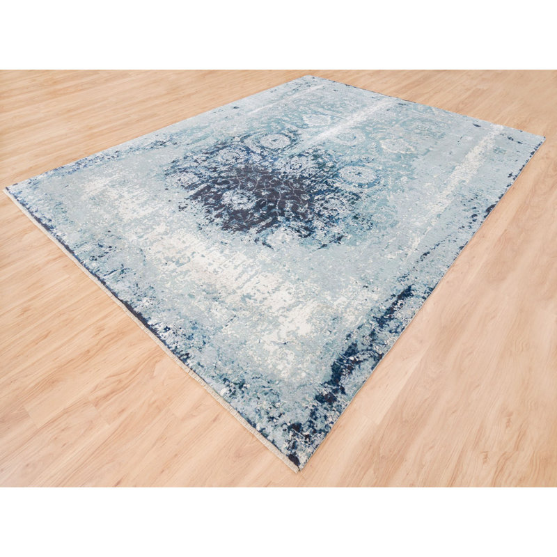 Tapis oriental noué à la main en laine et soie bleu sarcelle 9 pi 1 po x 11 pi 9 po 00A19C2236024A2F8FC3AA91A59D5168
