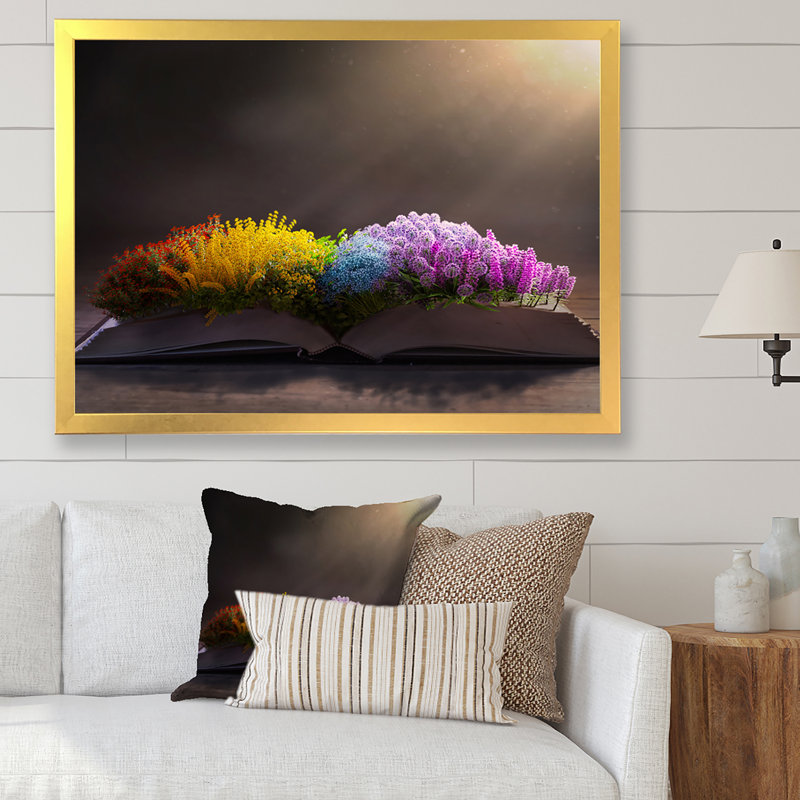 Fleurs colorées Bppl - œuvre d'art traditionnelle sur toile, Cadre doré, H 36 po x l 24 po x P 1 po