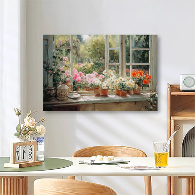 Grande galerie d'art sur toile tendue, vue de fenêtre rétro d'un paysage naturel pour le salon et la chambre à coucher