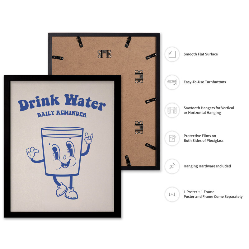 Drink Water No4, Black Framed, Poster, 12"H x 16"W
