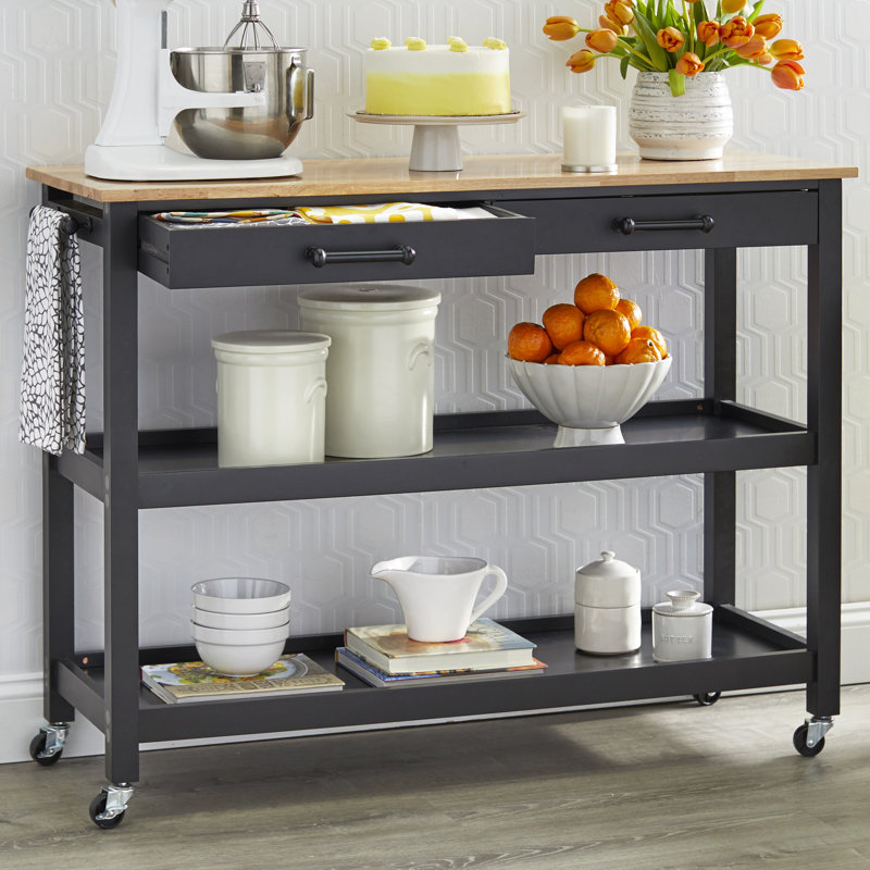 Lombard Kitchen Cart, Black, Solid Wood