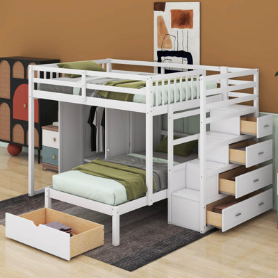 Javiah Twin over Full 5 Drawer Solid Wood Futon Bunk Bed with Bookcase by Munora