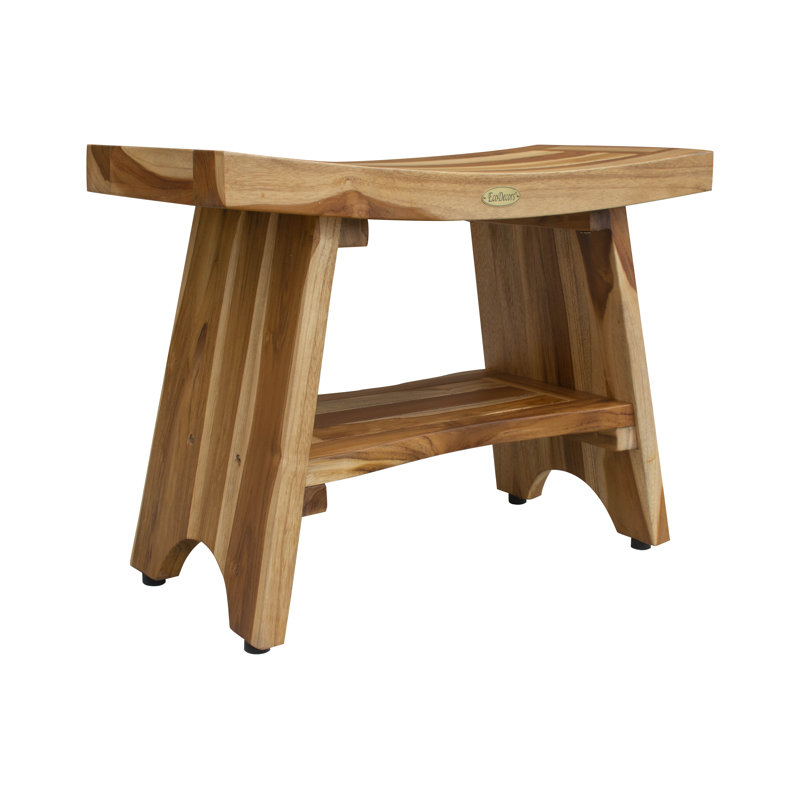 EcoDecors' Serenity 24" W, Teak Rectangular, Teak Shower Bench, small teak shower seat, in Earthy Teak, 18" H x 24" W x 12" D