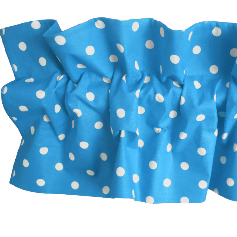 Cantonnière sur mesure en mélange de coton à pois, L 144 po x L 9 po, Turquoise / blanc