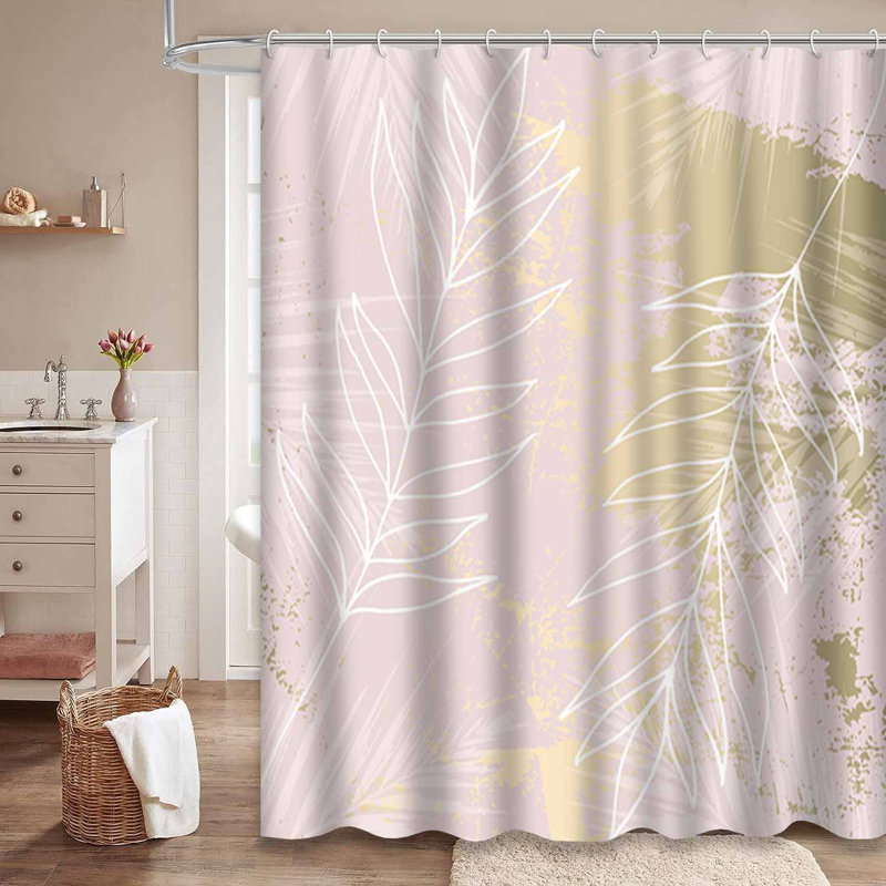 Rideau de douche tropical rose pastel à 12 crochets, L 72 po x l 84 po