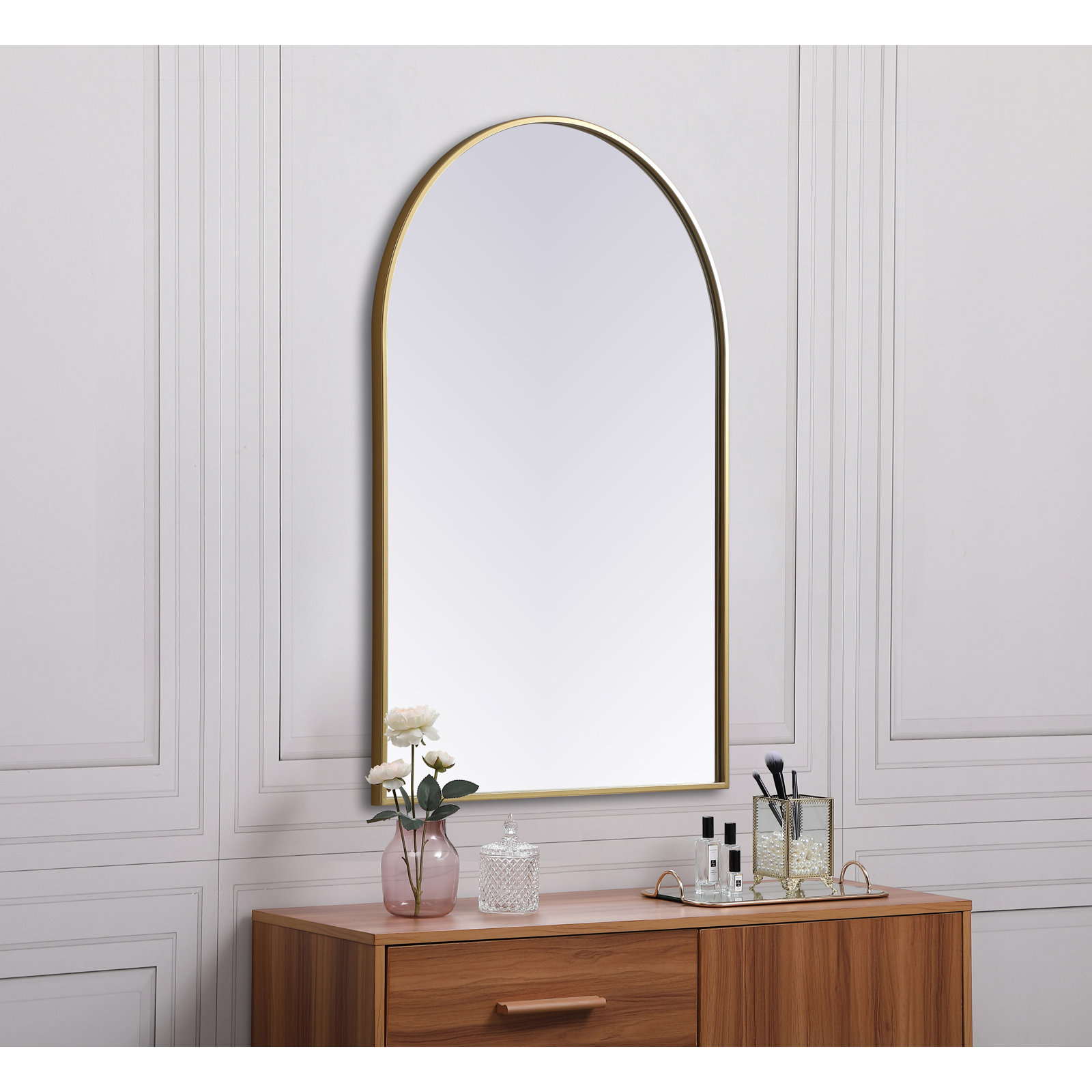 Sabine Metal Arch Wall Mirror, Brass, 40" x 27"