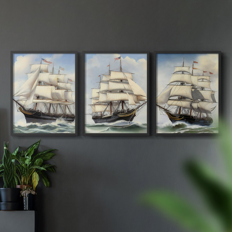 Série V Sea and Shore - Ensemble de 3 estampes numériques - Prêt à accrocher, Noir, H 10 po x l 8 po