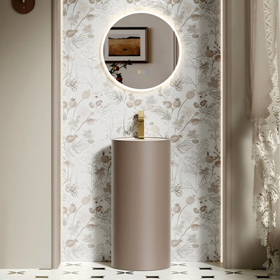 Lavabo sur pied rond en céramique café moderne avec miroir intelligent