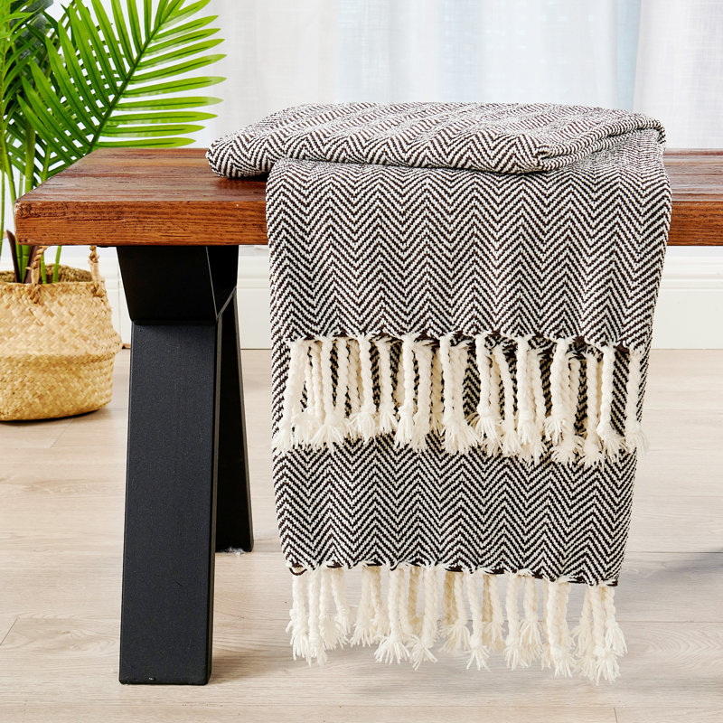 Chevron Knitted Throw Blanket, Seal Brown