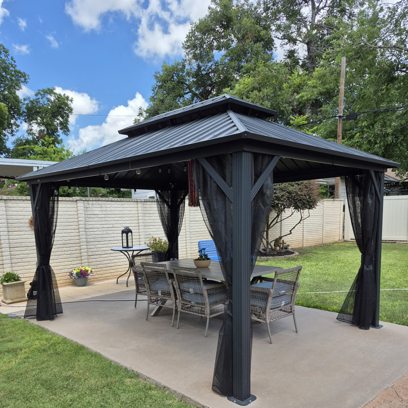PURPLE LEAF 10' X 14' Gazebo Outdoor Aluminum Gazebo with Heavy Duty Galvanized Steel Double Roof for Patio Backyard Deck, Netting and Curtains Included, Grey