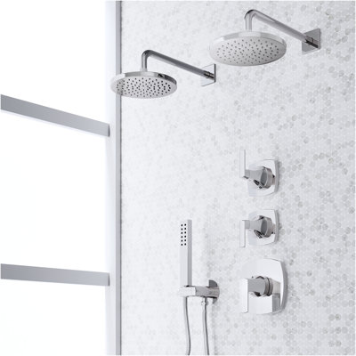 Sefina Thermostatic Shower System with Dual Showerheads and Hand Shower - Brushed Nickel