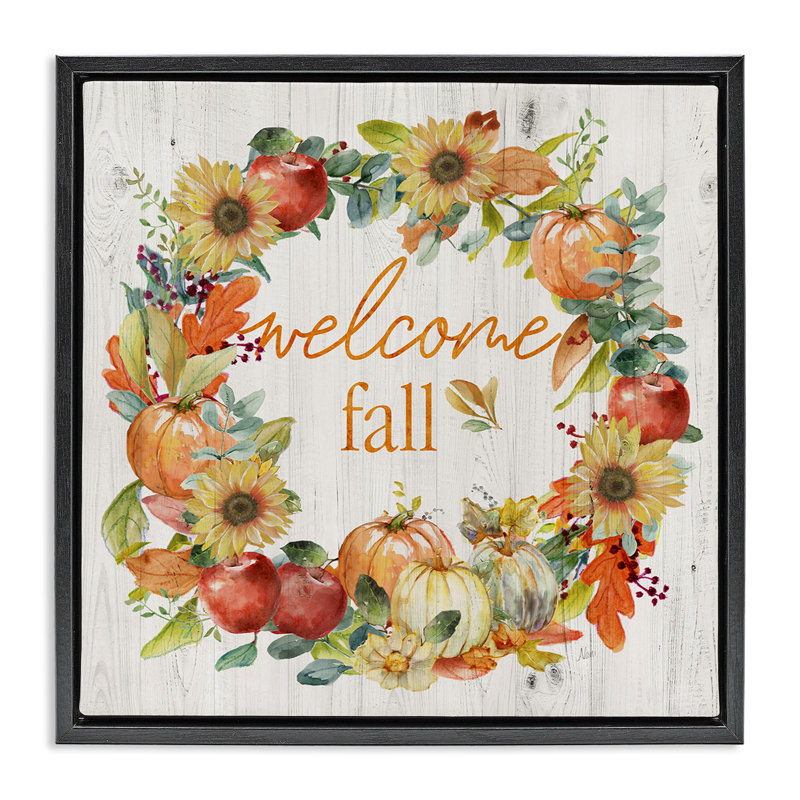 Welcome Welcome, citrouille, giclée par Nan, Cadre flottant noir de jais, H 18 po x l 18 po