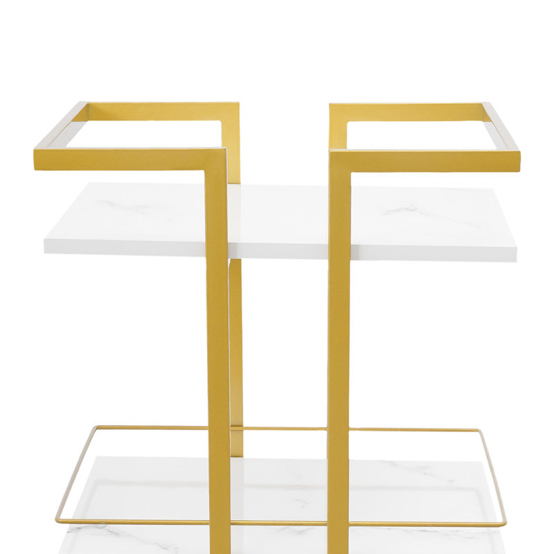 31.5" Mobile 3-Tier Rolling Cart with Lockable Casters, White & Gold Space Saving Storage Organizer for Kitchen, Office, Bathroom