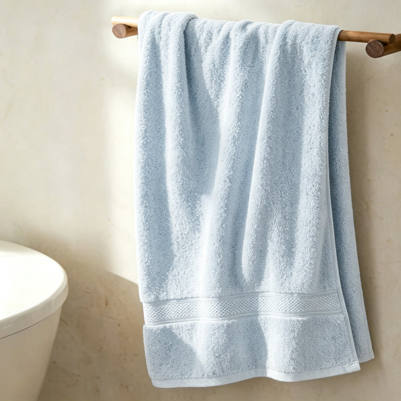 Serviette 100% coton doux absorbant avec bordure Dobby, serviette double torsadée 1 pièce, washcloth: 13"L X 13" W, Pale Blue