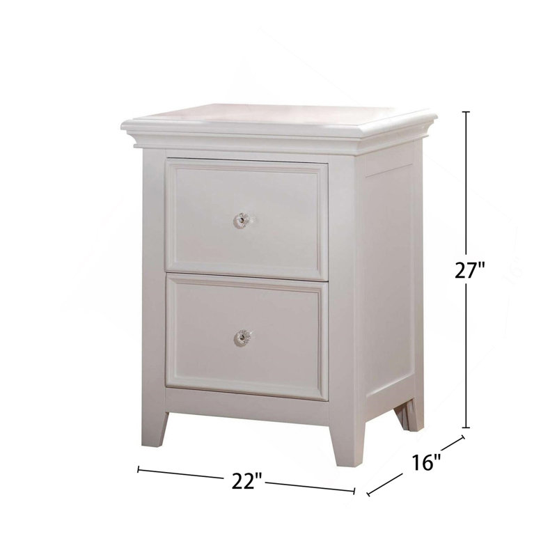 Table de chevet en bois de pin avec 2 tiroirs, blanc