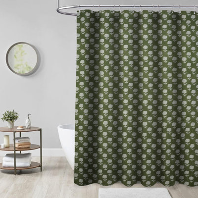 Traditional Block Print Shower Curtain | Handmade Mixed Linen |  Bathroom Essential, Rohini, Green