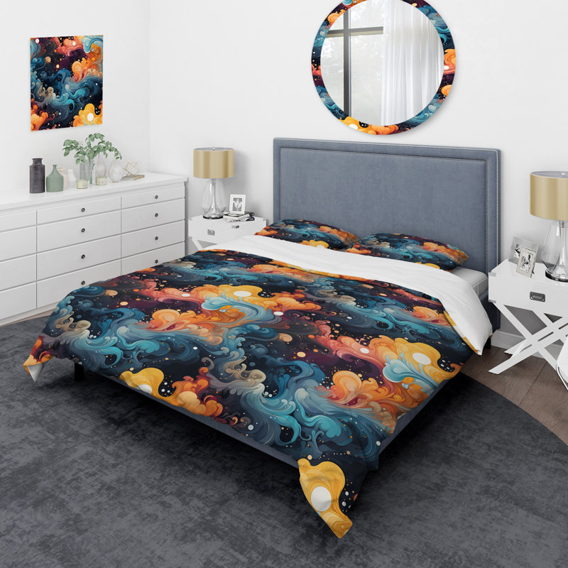 Celestial Concealment Ripple Abstract Duvet Cover, Twin Duvet Cover + 1 Standard Sham