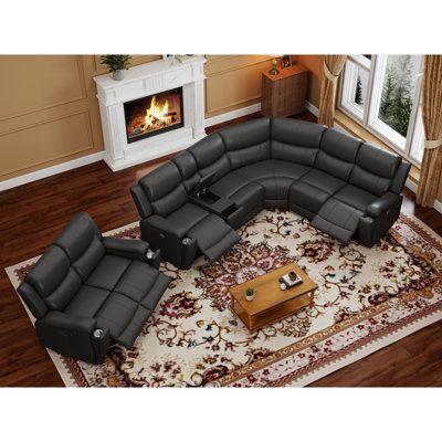 Ensemble de canapé modulaire et de causeuse inclinable 2 pièces avec porte-gobelet et ports USB