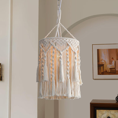 Abat-jour suspendu en macramé Boho, luminaire suspendu en corde de coton fabriqué à la main pour chambre à coucher, salon