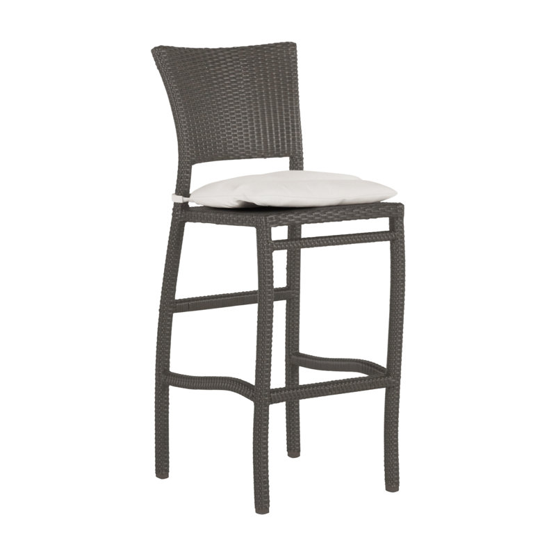 Tabouret de bar extérieur en résine tressée 30 po Skye, Pas de soudure, Blanc naturel, Gris ardoise