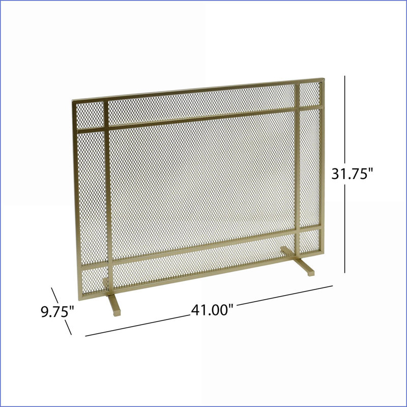 Fireplace Screen, Modern Single Panel Iron with Gold Finish | Iron Frame | Gold, Gold