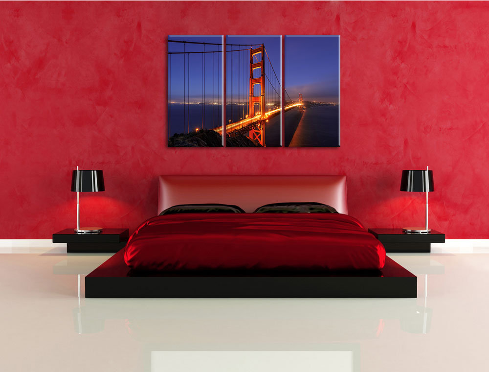 3-tlg. Leinwandbilder-Set Golden Gate Bridge bei Nacht in San Francisco, Fotodruck