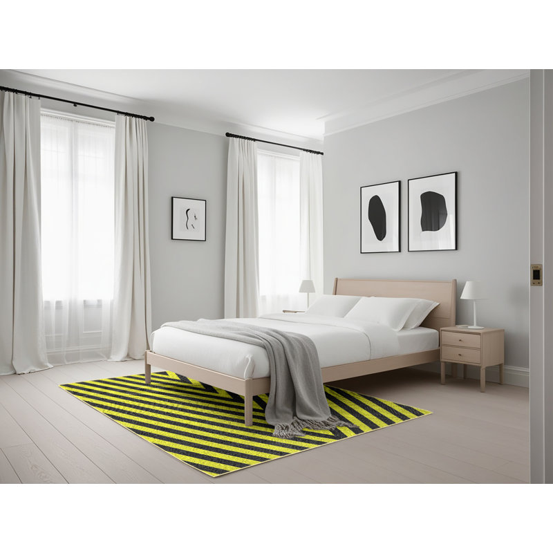 Tapis noir à chevrons Kinneret, Rectangle 5 pi x 7 pi