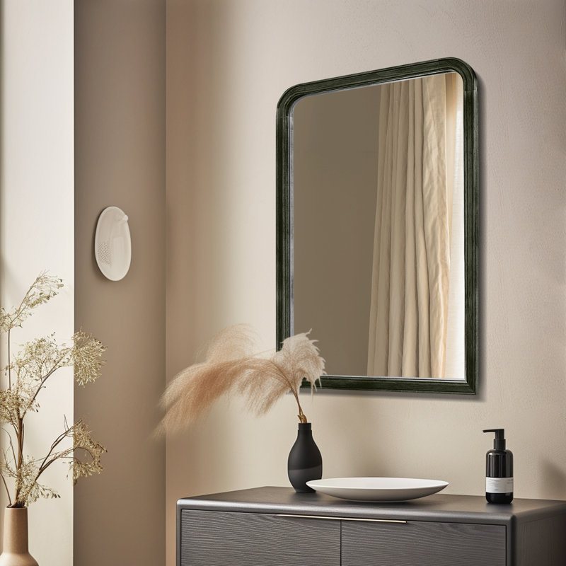 Bathroom/Vanity Wall Mirror with Wood Frame, 30" x 20", Black