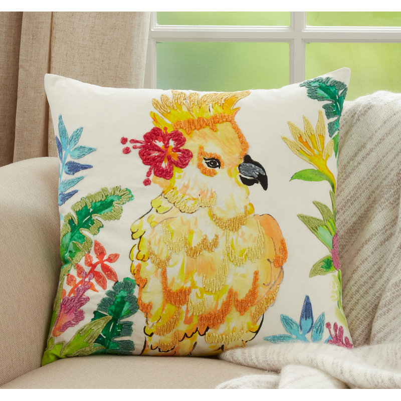 Colorful Parakeet Cotton Decorative Pillow Cover